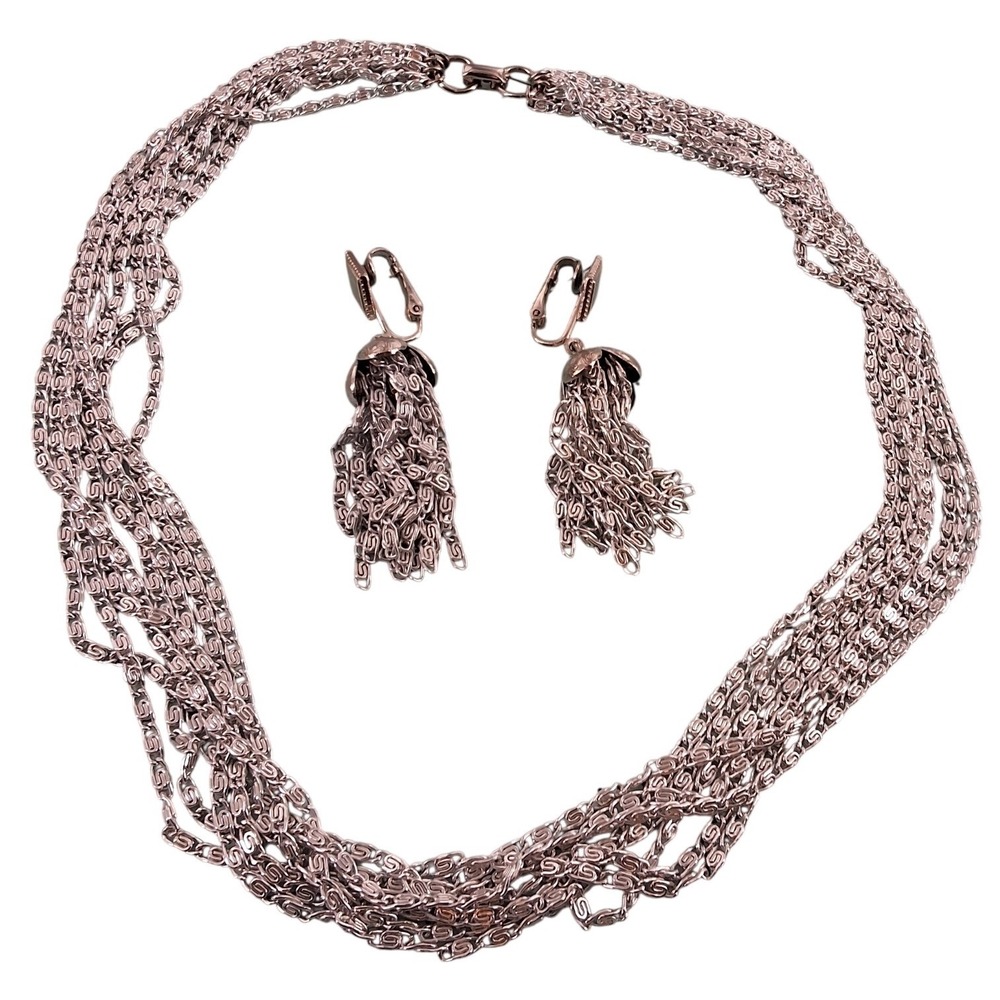 Sarah Coventry Silver Tone Multi Chain Necklace & Earrings Set‎ 20"